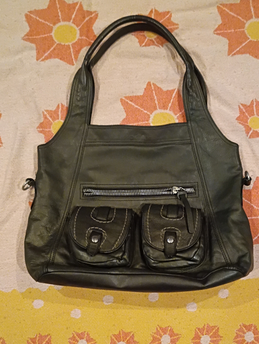 Hogan Italy Gunmetal Leather Gray Shoulder Bag Purse